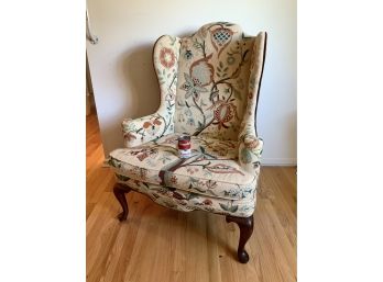 Vintage Queen Anne Wing Chair With Crewel Upholstery