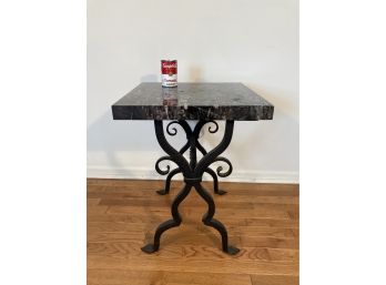 Wrought Iron And Marble Top Square Side Table
