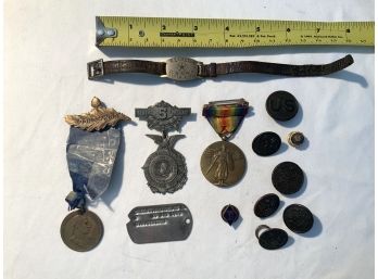 Lot Of Military Pins & Buttons & Medals