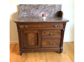 Antique Victorian Marble Top Washstand With Burl Walnut Accents
