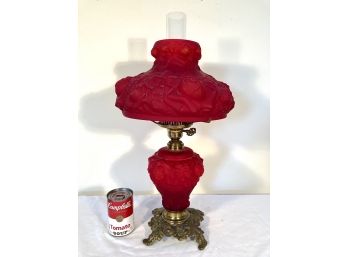 Antique Red Satin Glass Gone With The Wind Lamp Electrified