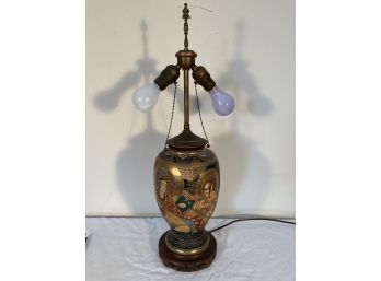 Antique Japanese Satsuma Hand Painted Porcelain Lamp