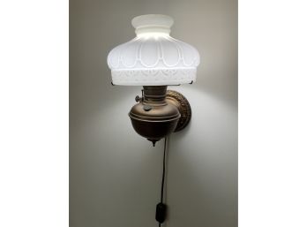 Antique Victorian Brass Kerosene Wall Lamp Electrified