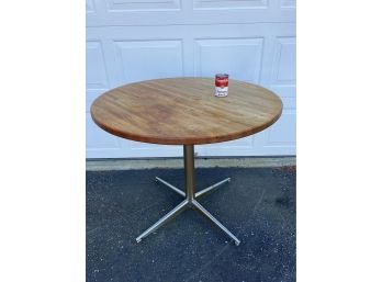 Vintage Round Butcher Block Style Pedestal Table 36”