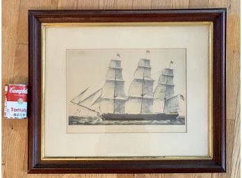 Currier & Ives Ship Print In Victorian Walnut  Frame Original Glass