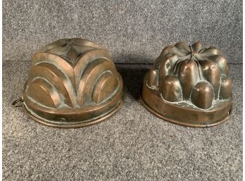 2 Antique Hand Made Heavy Copper Turks Hat Molds