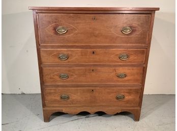 Superb Antique American Federal Cherry Inlayed Desk / Chest 34” Wide Circa 1790