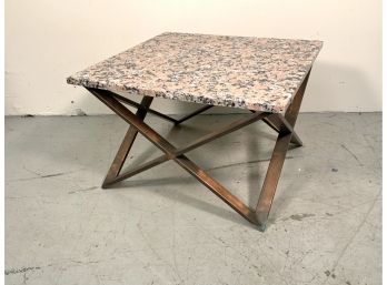 Mid Century Trapzoildal Side Table With Stone Top