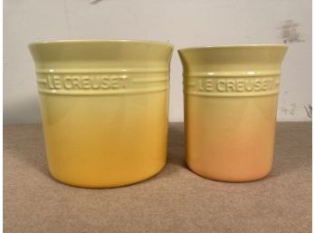 Set Of 2 Le Creuset Stoneware Utencil Crocks Dijon Yellow LIKE NEW (A)