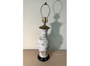 Vintage Chinese Porcelain Green & Gold Decorated Porcelain Lamp