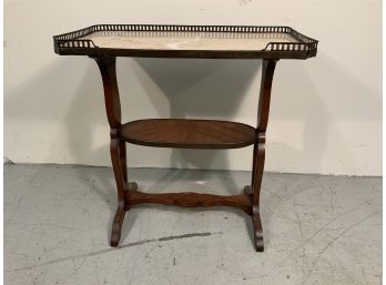 Vintage French Marble Top Stand With Pierced Brass Gallery