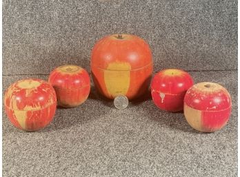 5 Carved And Painted Wood Apples Boxes Japan