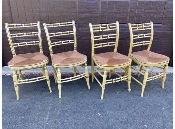 Set Of 4 Antique American Sheraton Painted Fancy Chairs With Rush Seats