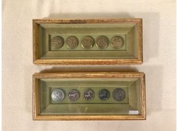 Ten Antique Horse Related Buttons Elegantly Framed In Velvet