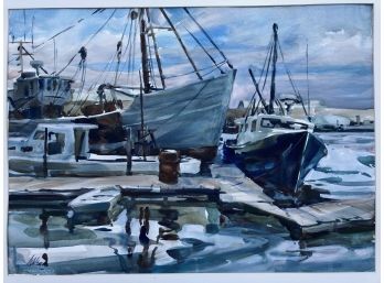 Betty Lou Schlemm Watercolor On Paper Gloucester Harbor Scene