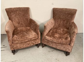 Pair Of Decorator Armchairs Textured Chenille Upholstery
