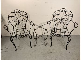 Pair Of Vintage Wrought Iron Armchairs And Table Base