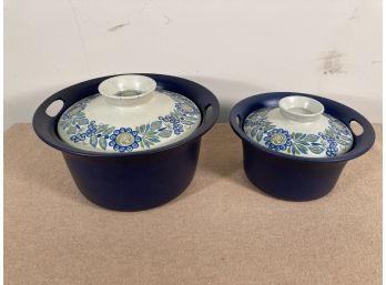 Pair Of MCM Figgjo Flameware Blue Covered Casserole Dishes