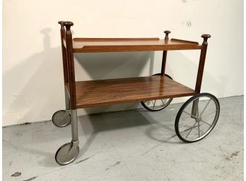 1960s Wilhelm Renz Rosewood And Stainless Steel Rolling Bar Cart MCM