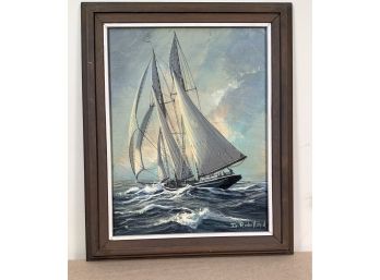 Original Sail Boat Oil Painting On Canvas By G. Robillard