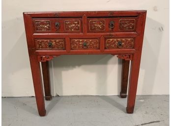 Antique Chinese Red Lacquered Carved Altar Table / Side Table