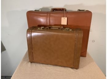2 Vintage Brown Leather Suitcases Useable