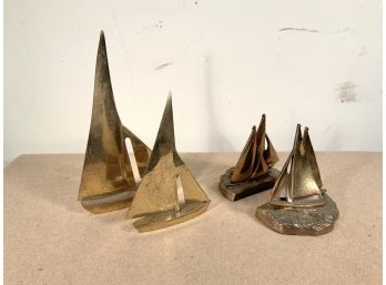 Vintage Brass Nautical Sail Boats Bookends And Table Top Decoration