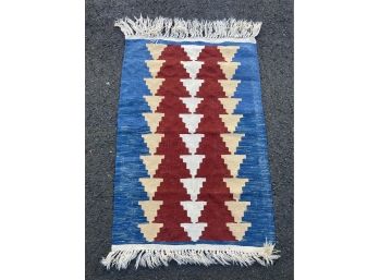 31 X 51” Vintage Kilim Wool Rug Red/white/blue