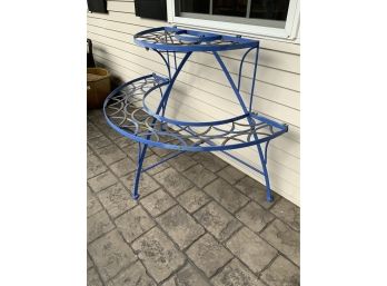 Nice Shabby Chic  Demilune Metal Plant Stand Painted Blue