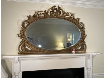 Antique Gilded Baroque Oval Over Mantle Mirror