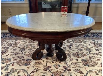 Antique East Lake Mahogany And Marble Top Oval Coffee Table