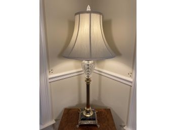 Signed Waterford Crystal Tall Table Lamp With Black Marble Top Base.