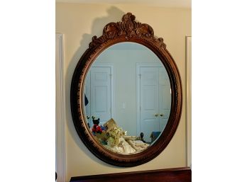 Large Contemporary Carved Oval Mirror With Beveled Glass
