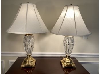 Pr. Waterford Crystal Glass & Brass Table Lamps