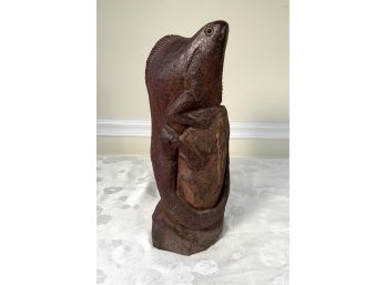South Pacific Old Carving Of Iguana Ironwood Sculpture 16”