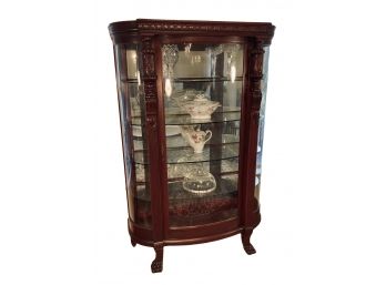 Antique Carved Mahogany Bow Front China Cabinet
