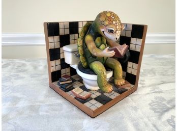 Sergio Bustamante Ceramic Satirical Scene Of Turtle On Toilet