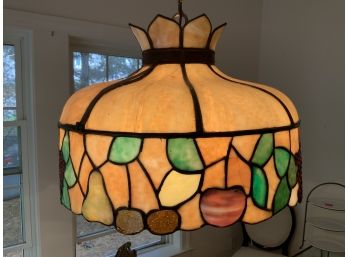 Antique Stain Glass Hanging Lamp With Fruit