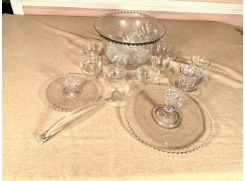 Candle Wick By Imperial Glass Punch Bowl Set And Round Serving Platters