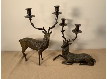 Pair Of Decorative Bronze Deer Candelabras (B)