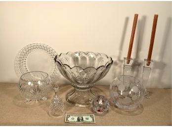 Group Of Vintage Crystal Glassware Heisey Punch Bowl