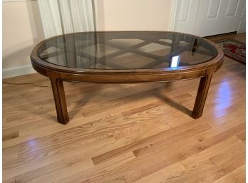 Vintage Oak Oval Coffee Table Asian Inspired