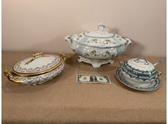 3 Vintage Porcelain Painted Covered Tureens