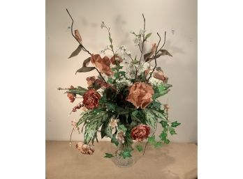 Professionally Made Faux Floral Arrangement In Antique Cut Glass Vase