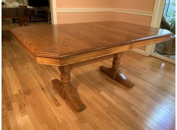 American Made Vintage Solid Oak Trestle Table By Athol Co. Massachusetts