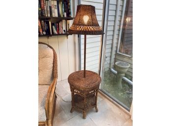 Vintage Wicker Floor Lamp With Table