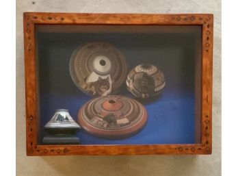 Native American Signed Diorama With Hand Made Frame And Pot With Wolf