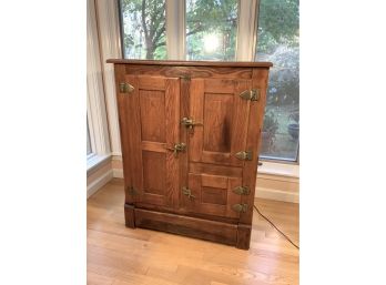 Antique 3 Door Oak Refrigerator With Original Zinc Interior