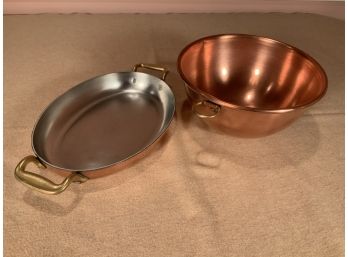 Copper Clad And Stainless Casserole Pan Plus Solid Copper Mixing Bowl