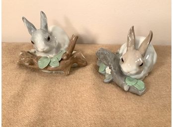 Pair Of Lladro Spain Porcelain Bunnies